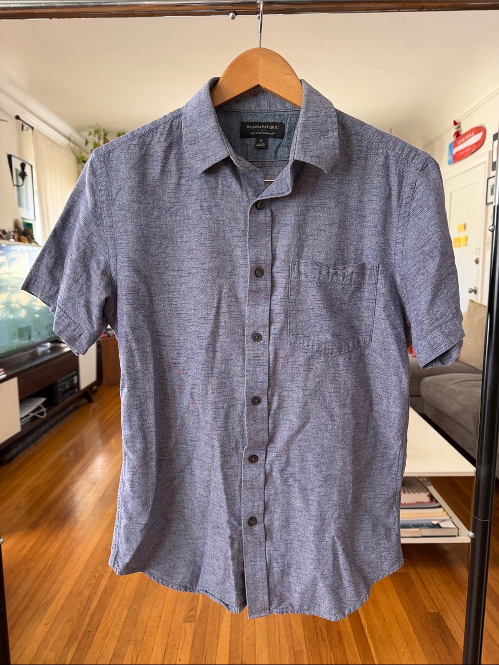 Banana Republic Men's Short-Sleeve Button-Down Shirt - Blue Heather